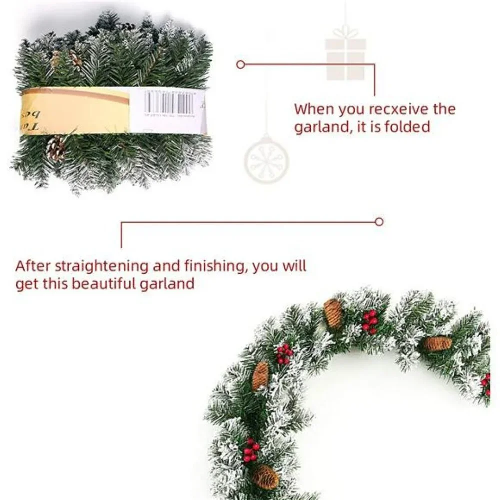 9FT Artificial Christmas Garland with Pine Cones